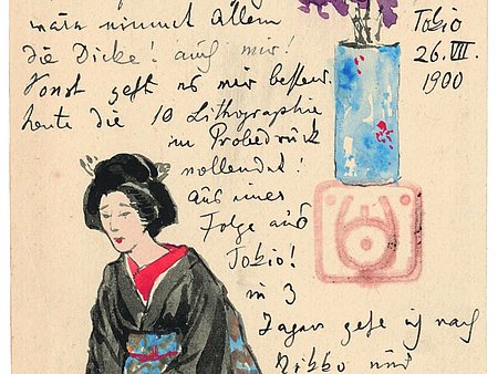 Illustrierte Postkarte von Emil Orlik an Max Lehrs, Tokio, 26.7.1900