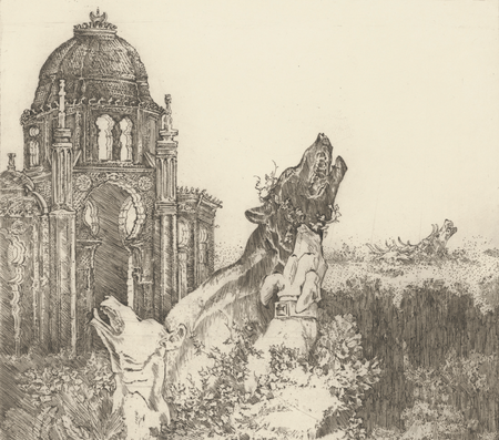 Radierung mit dem Titel "Der Bär (Wilhelma)" von Peter Grau aus dem Jahr 1973