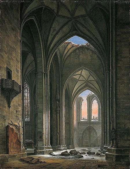 Querschiff eines gotischen Domes, Gemälde von Johann Carl Schultz aus dem Jahr 1850
