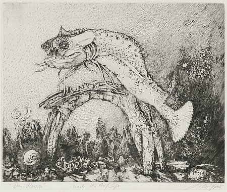 Kaltnadelradierung von Peter Grau mit dem Titel "Das Revier" aus dem Jahr1967