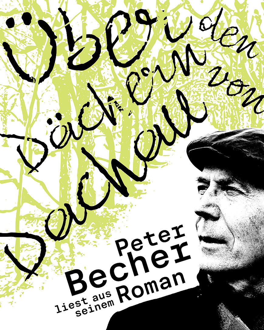 Plakat zur Lesung von Peter Becher aus dem Roman "Über den Dächern von Dachau"